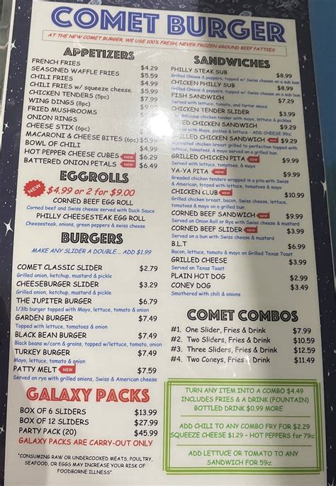 comet burgers reviews|comet burgers menu.